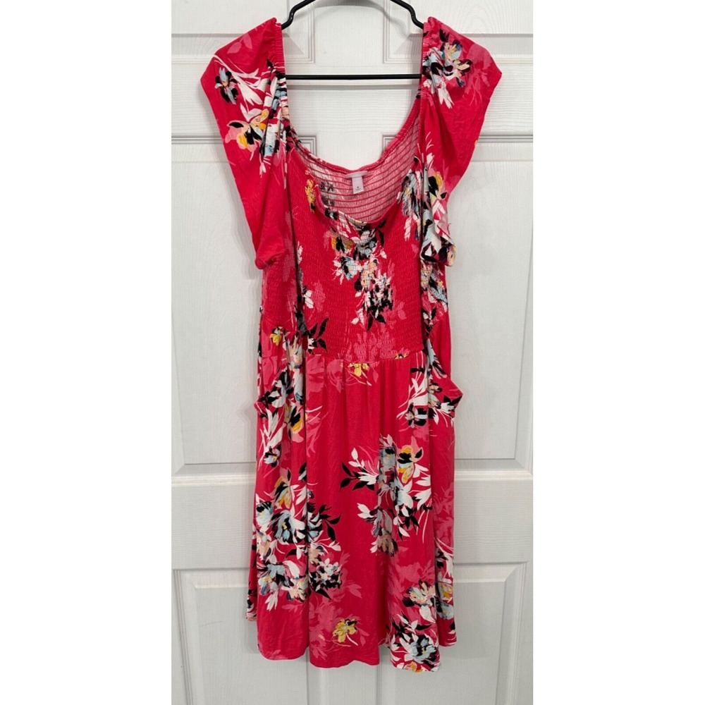 Torrid Size 4 26 Pink Floral Super Soft Knits Smocked Off the Shoulder Dress